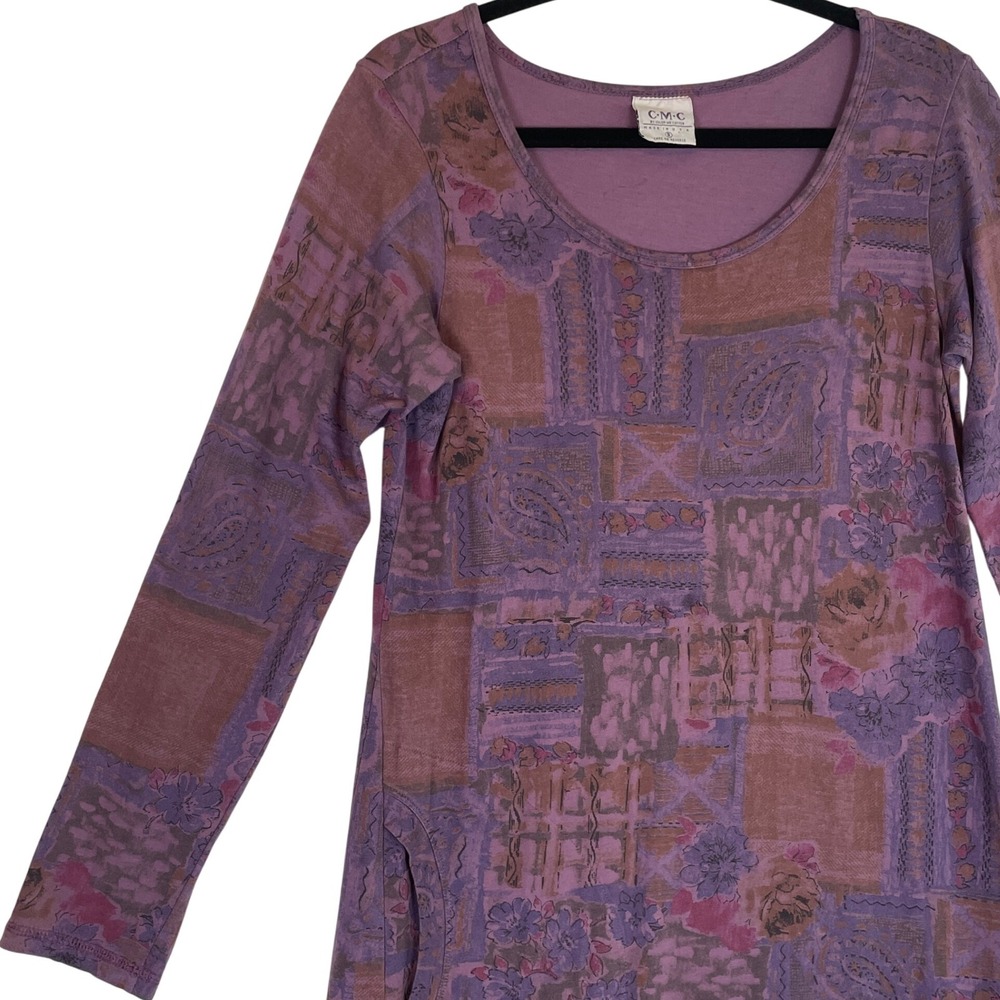 Color Me Cotton Patchwork Print Long Sleeve Dress Women's Size Small Made USA